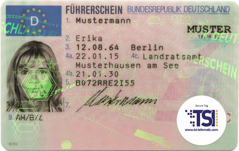 TSI Secure Tag auf Führerschein (Beispiel)