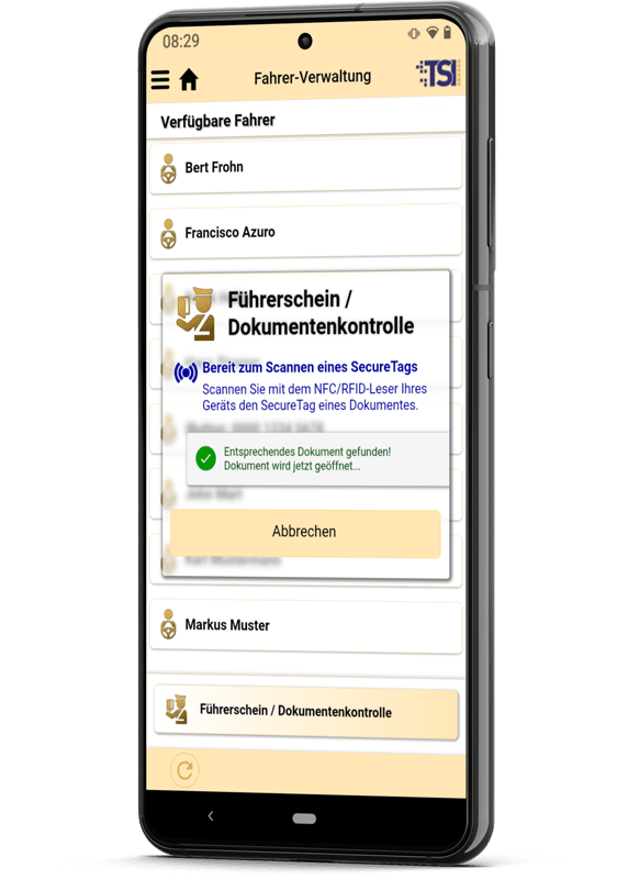 Führerscheinkontrolle mittels TSI SecureTag und TSI Connect