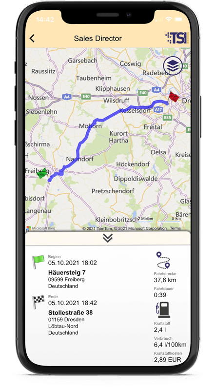 Ihr Fahrtenbuch jederzeit griffbereit in der TSI Connect Smartphone App