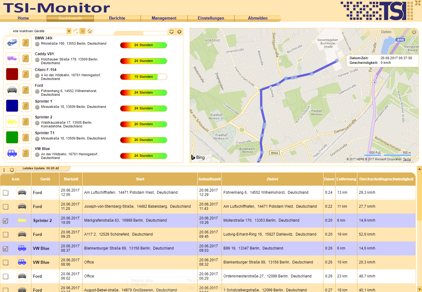 Dispatch your fleet fast, easily and flexibly with all data at your fingertips in the dashboard