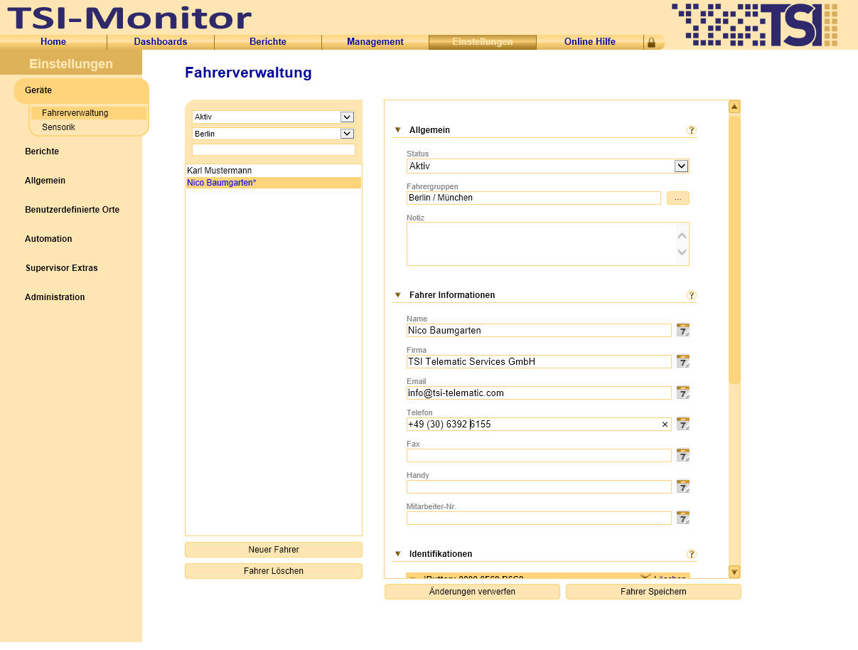 Die neue Fahrerverwaltung im TSI Monitor