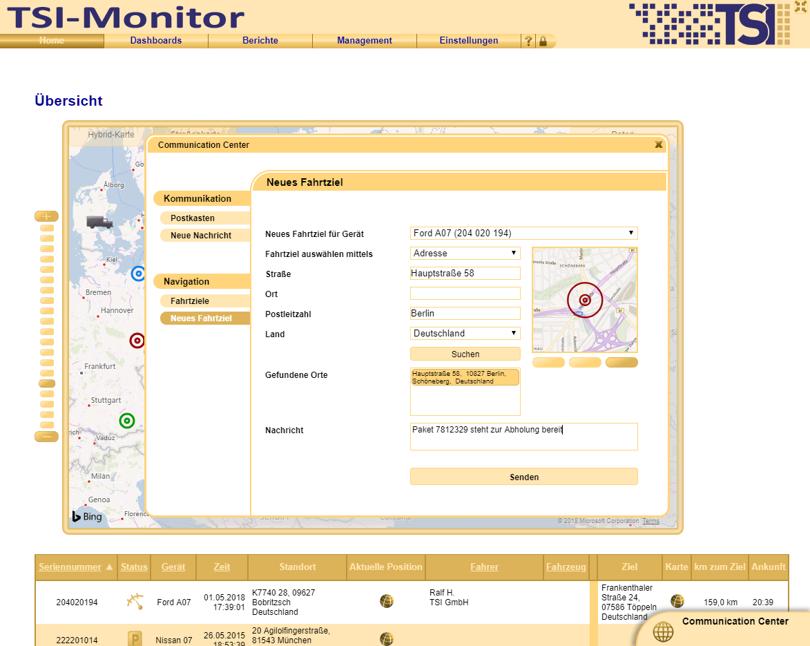 Aufträge und Fahrtziele direkt ins Fahrzeug schicken