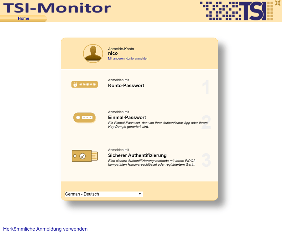 Neue Anmeldung bei TSI Monitor