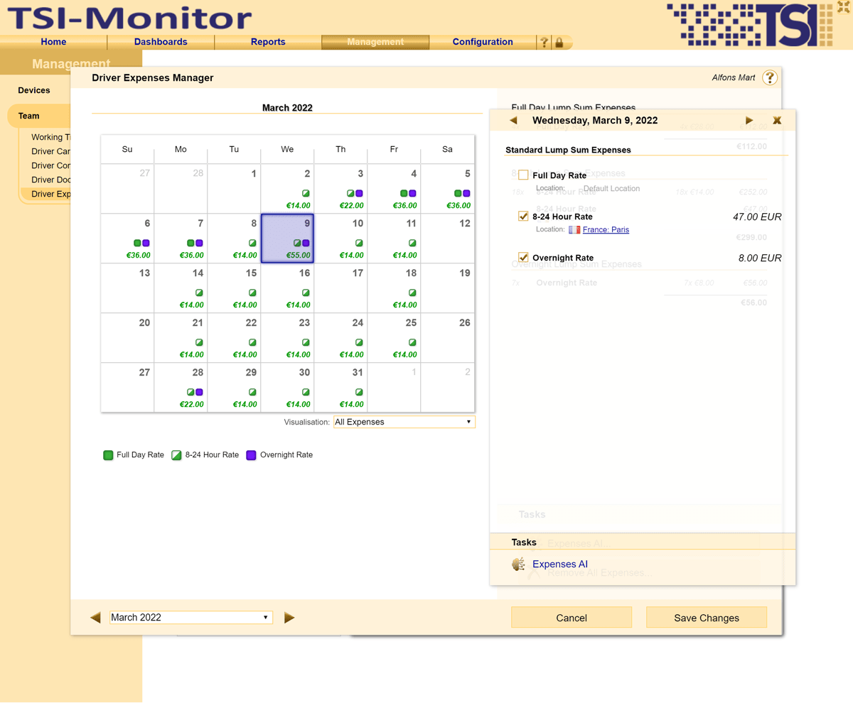 Adjust expenses individually for each day