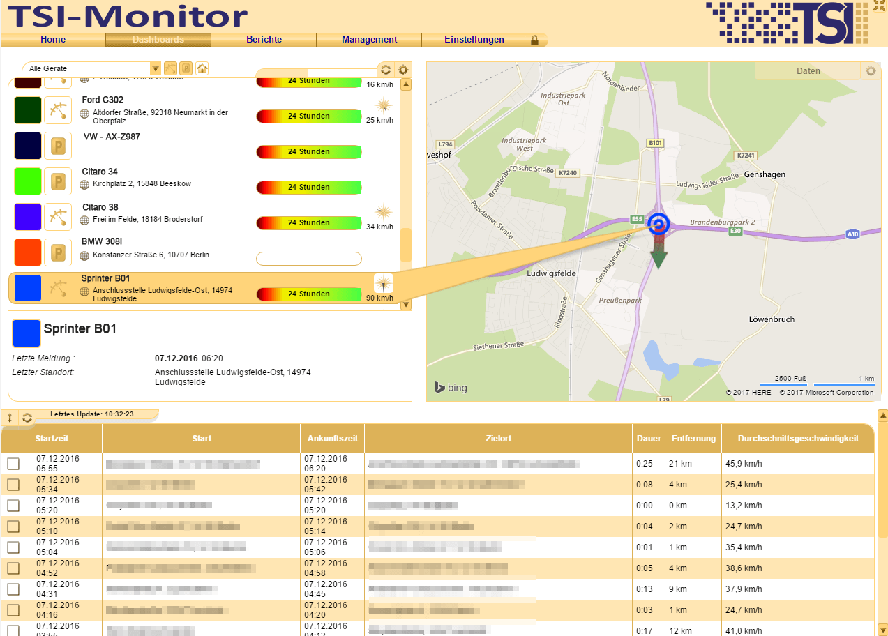 Interact directly with individual vehicles in the dashboard - in real time!